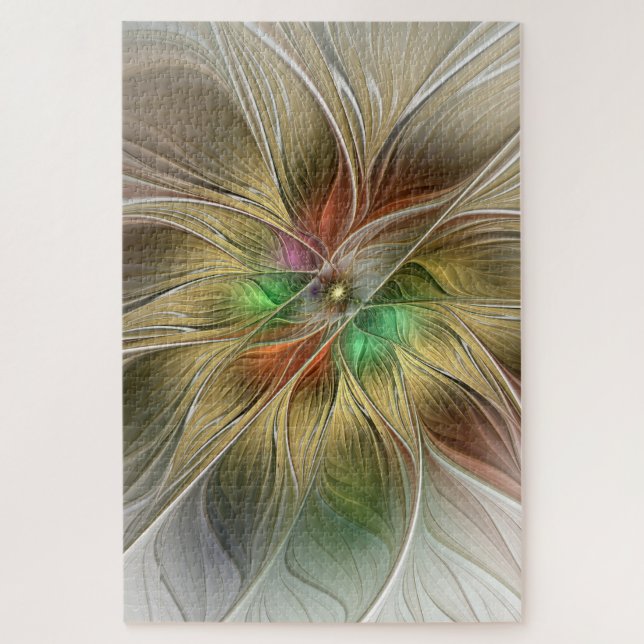 Puzzle Imaginaire Floral Avec Or Moderne Abstrait Fractal (Vertical)
