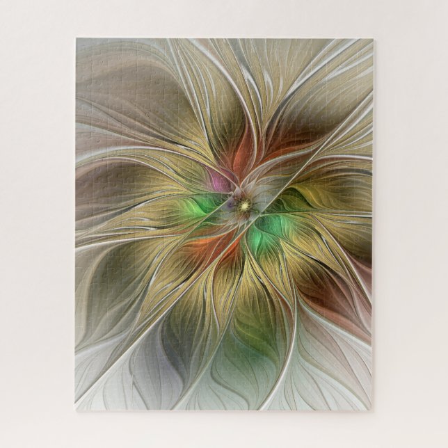 Puzzle Imaginaire Floral Avec Or Moderne Abstrait Fractal (Vertical)