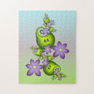 Puzzle Imaginaire Floral Fleurs Lilac Formes vertes Fract