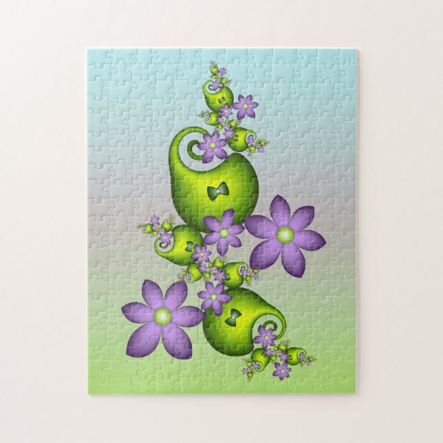 Puzzle Imaginaire Floral Fleurs Lilac Formes vertes Fract (Vertical)