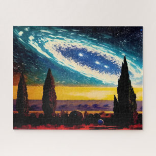 Puzzle Imaginaire Galaxie Bleue Sur Peinture Ciel Jaune