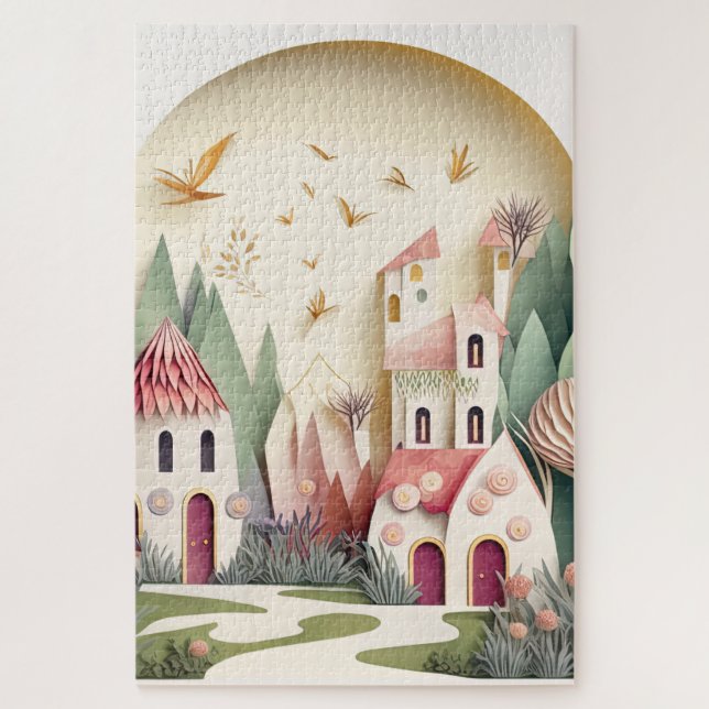 Puzzle Imaginaire mignon Fairy Town Arrière - plan (Vertical)