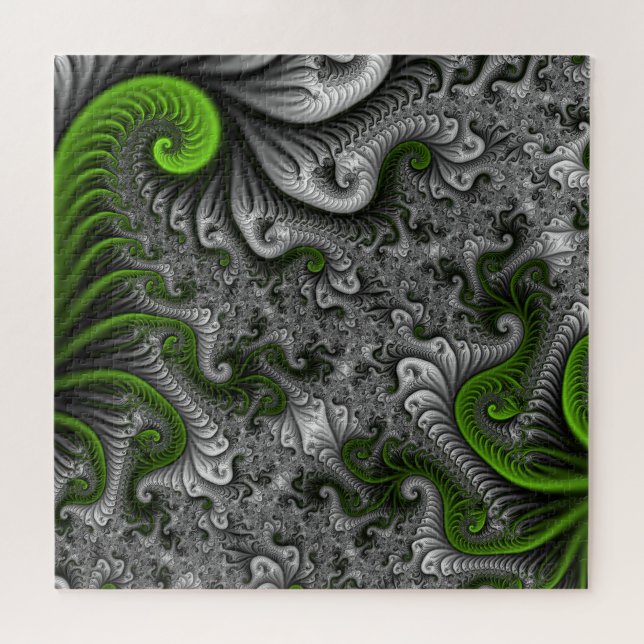Puzzle Imaginaire Monde Vert Et Gris Art Fractal Abstrait (Horizontal)