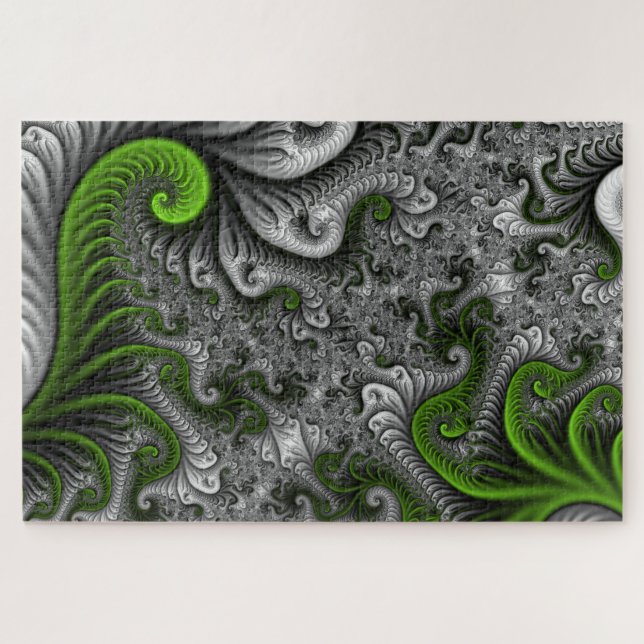 Puzzle Imaginaire Monde Vert Et Gris Art Fractal Abstrait (Horizontal)