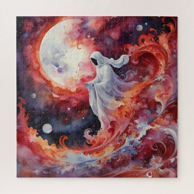 Puzzle Imaginaire rouge lune et figure fantôme (Vertical)