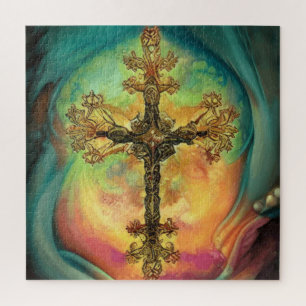 Puzzle Imaginaire Steampunk Croix Ornate En Aquarelle Aqu