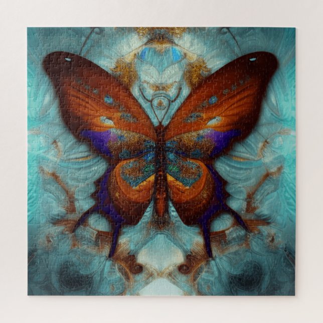 Puzzle Imaginaire Steampunk Orange Butterfly Aqua Aquarel (Vertical)
