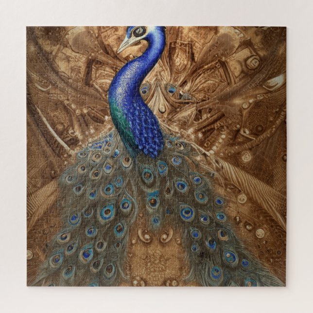 Puzzle Imaginaire Steampunk Peacock Bleu dans l'aquarelle (Vertical)