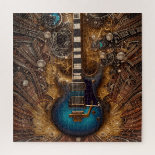 Puzzle Imaginaire Steampunk Vintage Blue Guitare Aquarell