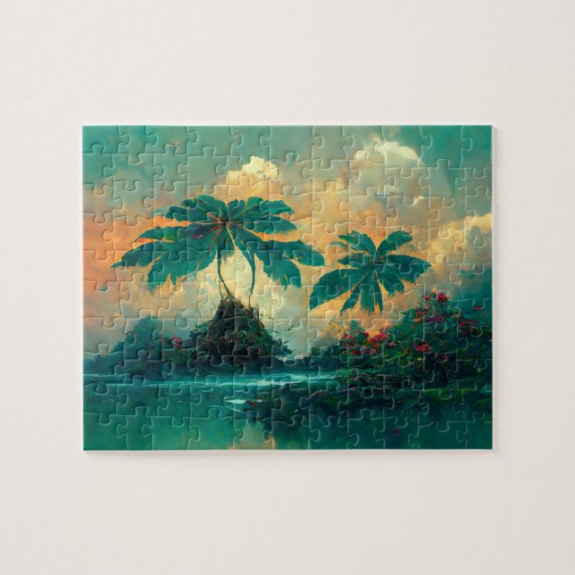 Puzzle Imaginaire tropical Mer & Palmiers (Horizontal)