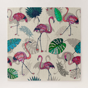 Puzzle Imaginaire tropical : Motif feuille Flamant rose