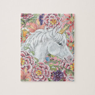 Puzzle Imaginaire Unicorn rose Fleurs tropicales