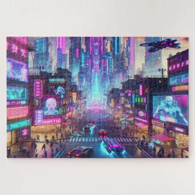 Puzzle Imaginaire urbain dynamique Neon Cyberpunk | (Horizontal)