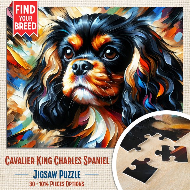 Puzzle Impression acrylique Cavalier King Charles Spaniel (Black & Tan Cavalier Jigsaw Puzzle. Artistic acrylic style. Available in 30-1014 pieces.)