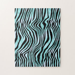 Puzzle Impression Animale Peau de Zèbre Bleu Clair Turquo