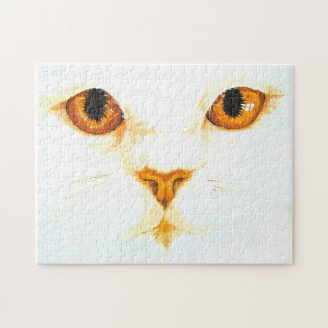 Puzzle Impression d'aquarelle blanche pour chat Amber Eye (Horizontal)