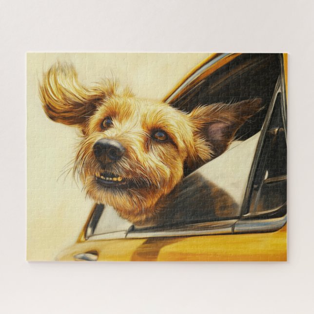 Puzzle Impression d'art de chien joueur profitant d'une b (Horizontal)
