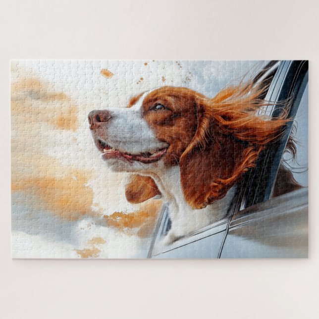 Puzzle Impression d'art de chien joyeux dans le vent (Horizontal)