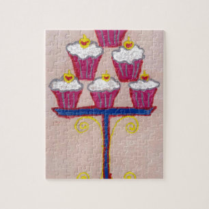 Puzzle Impression d'art de Cupcake avec Cerise et Fond Ro