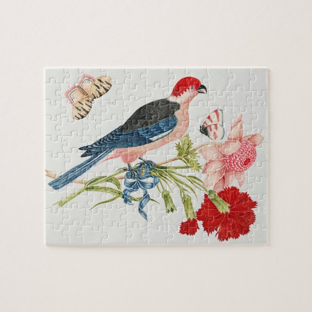 Puzzle Impression d'art floral papillon oiseau rose vinta (Horizontal)