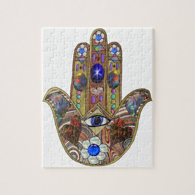 Puzzle Impression d'art opale cœurs Hamsa Judaica (Vertical)