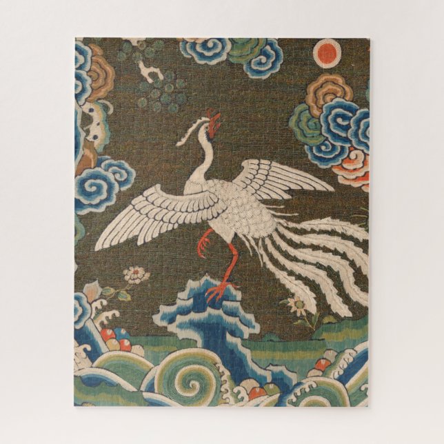Puzzle Impression de broderie en soie blanche antique chi (Vertical)