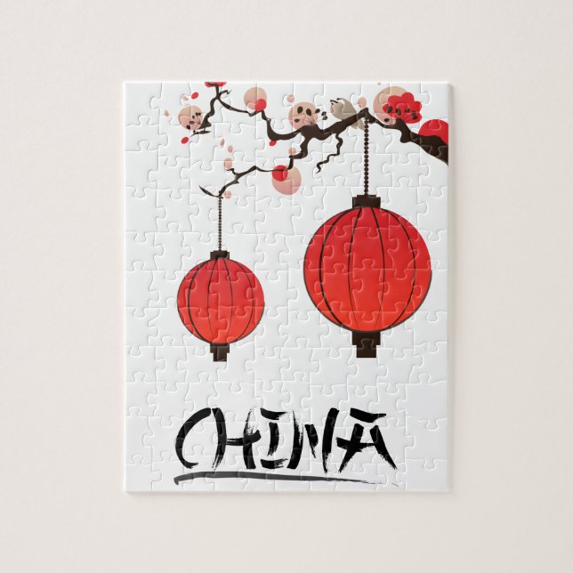 Puzzle Impression de poster de voyage Lanternes de Chine. (Vertical)