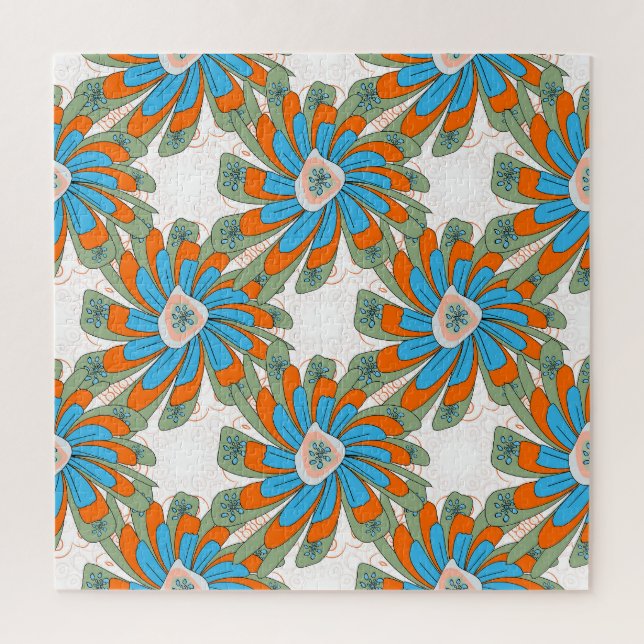 Puzzle Impression de textile abstrait floral en trame (Vertical)
