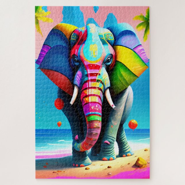 Puzzle Impression d'éléphant arc-en-ciel drôle et ludique (Vertical)
