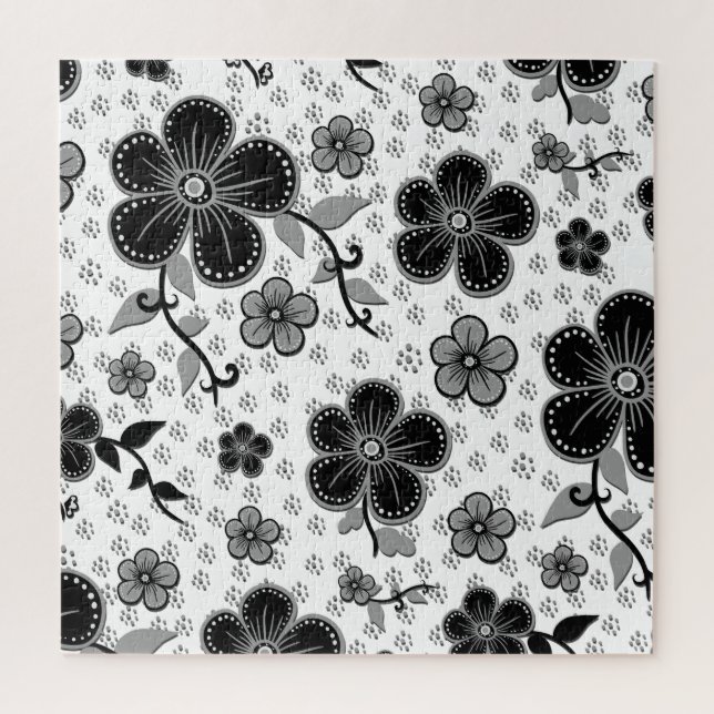 Puzzle Impression florale noire et blanche (Vertical)