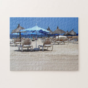 Puzzle Impression plage avec chaises longues, parapluies 