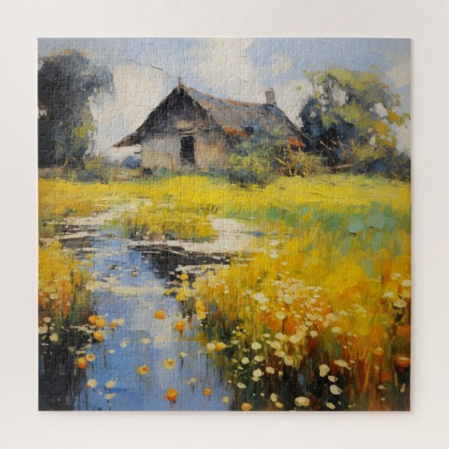 Puzzle Impressionnisme de campagne de vieille maison (Vertical)