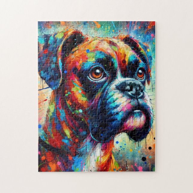 Puzzle Impressionniste Colorful Pop Art Boxer Chien Peint (Vertical)
