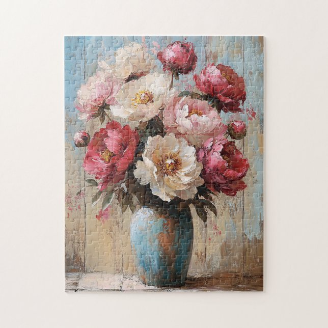 Puzzle Impressionniste Fleurs Roses Vase Bleu Vase (Vertical)