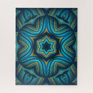 Puzzle Incroyable art de mandala abstrait bleu et jaune