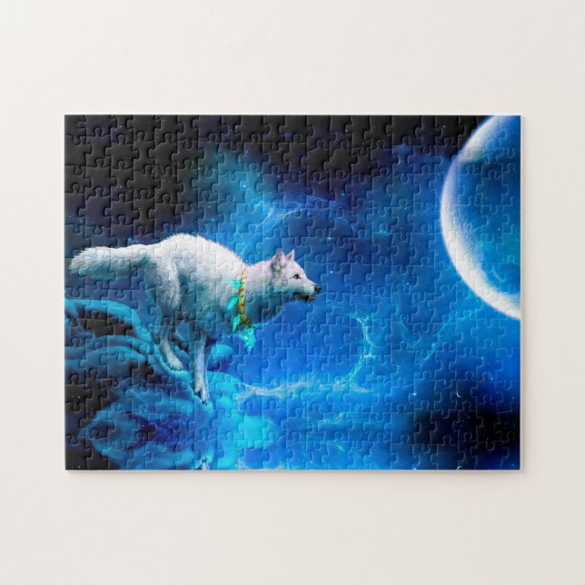 Puzzle Indian wolf and the full moon (Horizontal)