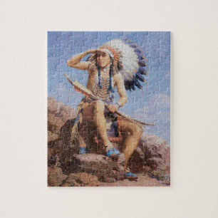 Puzzle Indien d'Amérique autochtone vintage, The Scout pa