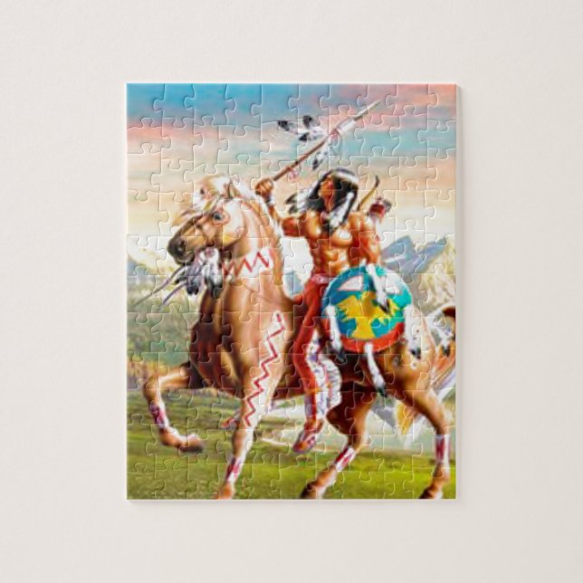 Puzzle Indien d'Amerique courageux sur le cheval (Vertical)