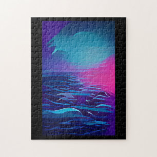 Puzzle Indigo blue sea pink horizon abstract graphic art