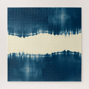 Puzzle Indigo Shibori Abstrait Moderne Horizontal
