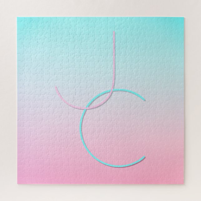 Puzzle Initiales 2 superposées modernes | Turquoise Rose (Vertical)