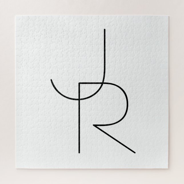 Puzzle Initiales de chevauchement modernes 2 | Noir en bl (Vertical)