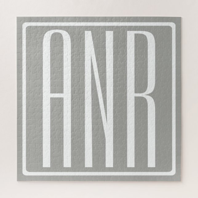 Puzzle Initiales Monogramme | Blanc Sur Gris Clair (Vertical)