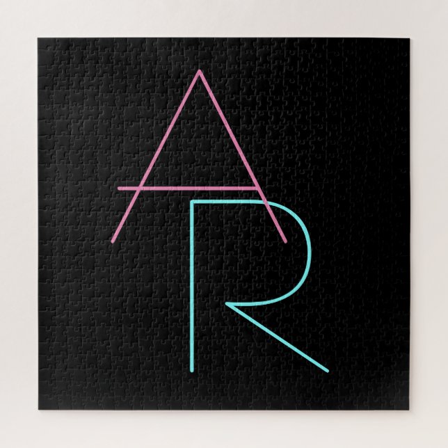 Puzzle Initiales superposées modernes | Rose Turquoise No (Vertical)