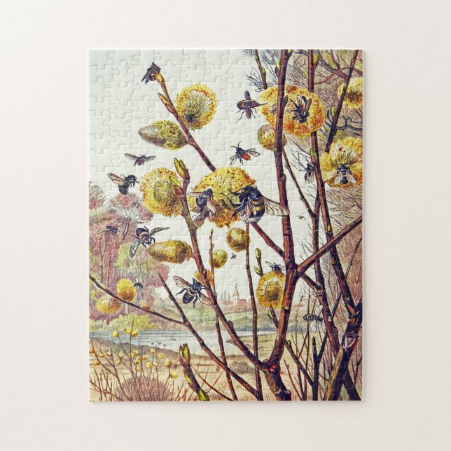 Puzzle Insectes d'abeilles vintages Fleur de printemps (Vertical)