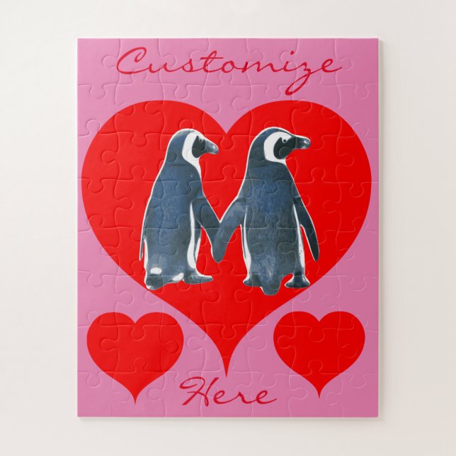 Puzzle Inséparables Penguin Couple Red Hearts Thunder_Cov (Vertical)