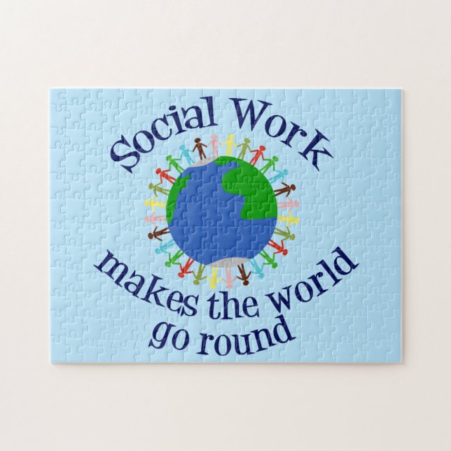 Puzzle Inspirational Social Work World Quote Blue (Horizontal)
