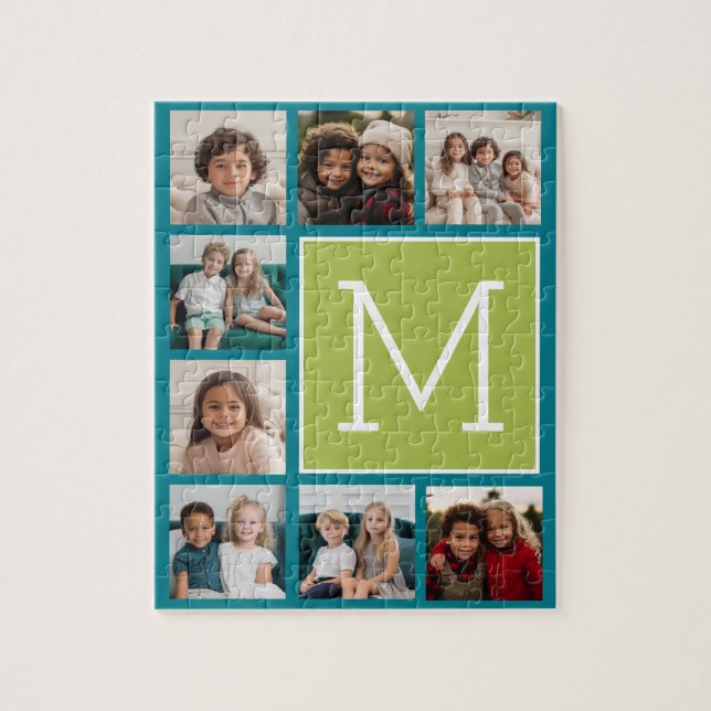 Puzzle Instagram Photo Collage Monogramme - Bleu et chaux (Vertical)