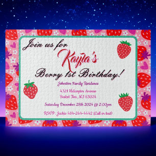 Puzzle Invitation de premier anniversaire rose fantaisist