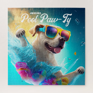 Puzzle Invitation Paw-Ty, Pool Puppy Anniversaire